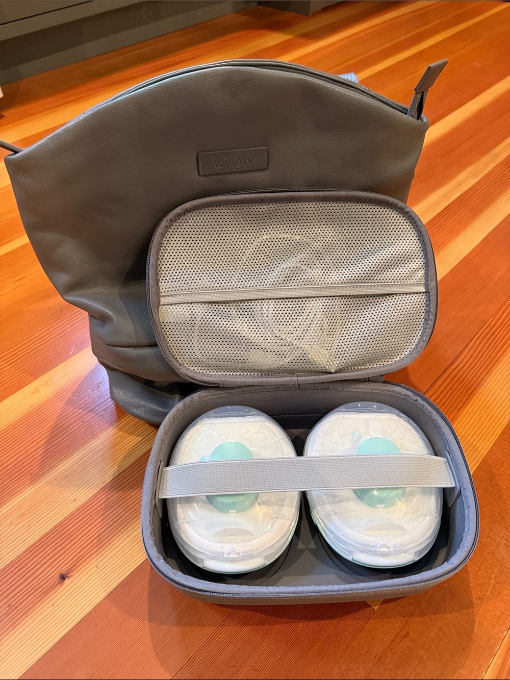 Willow Gray Travel Case with Mint Accented Pump Units